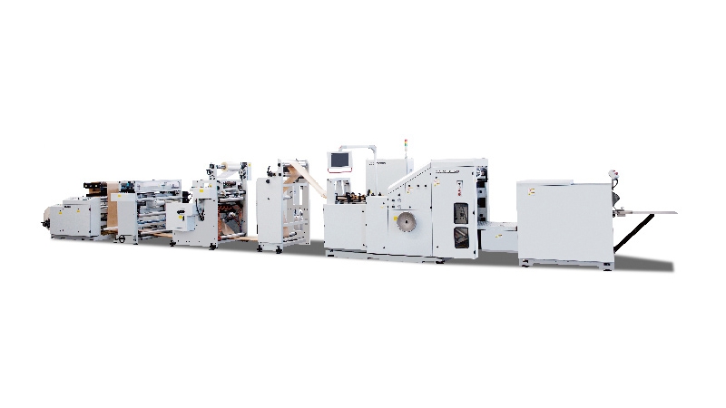 Máquina para producción de bolsas de papel con fondo cuadrado, tipo rollo continuo, SBH150B+DC01+TM01