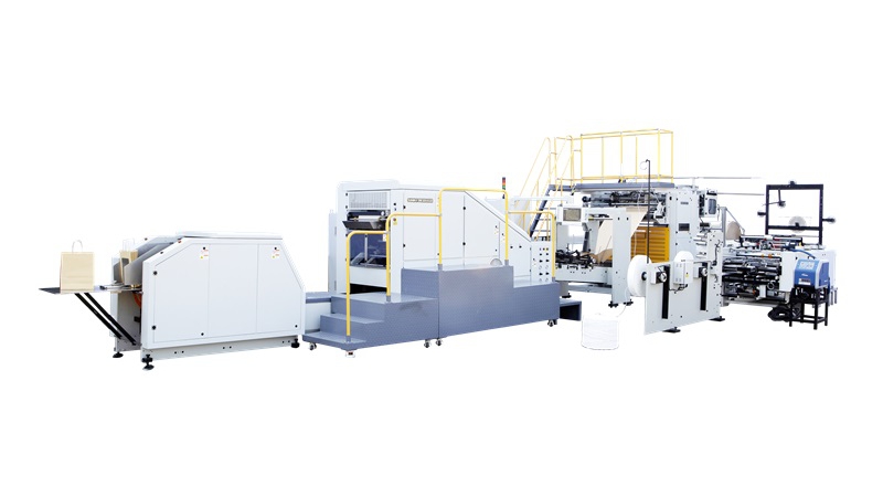 Máquina para fabricar bolsas de papel con manija enrollada automática, tipo rollo continuo