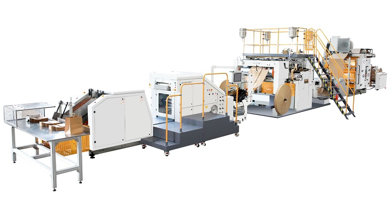 Máquina para fabricar bolsas de papel con manija chata automática, tipo rollo continuo