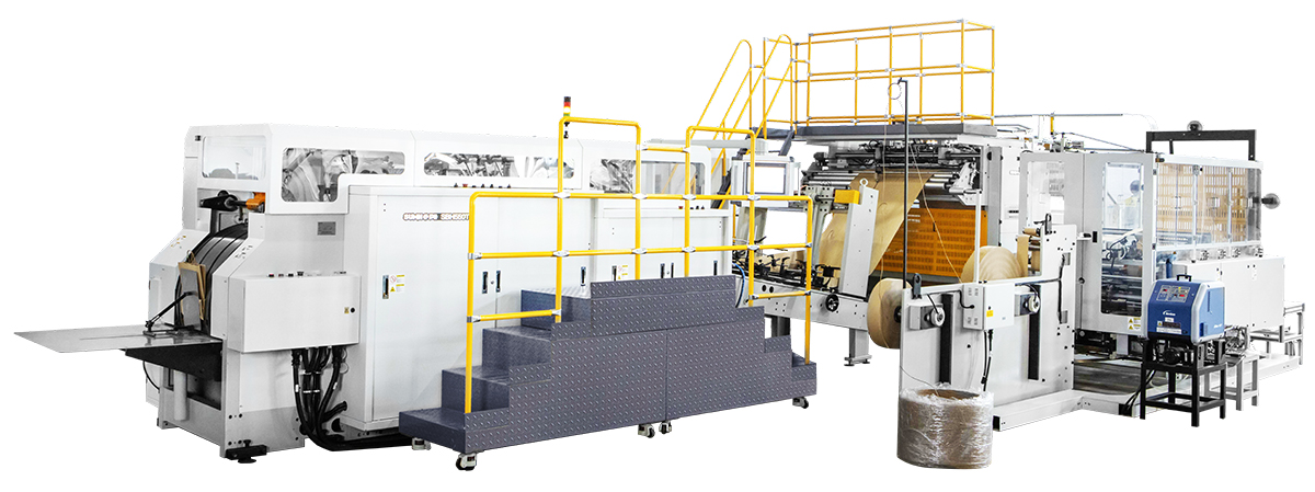 Máquina automática para fabricar bolsas de papel con asa retorcida, alimentada por rollo