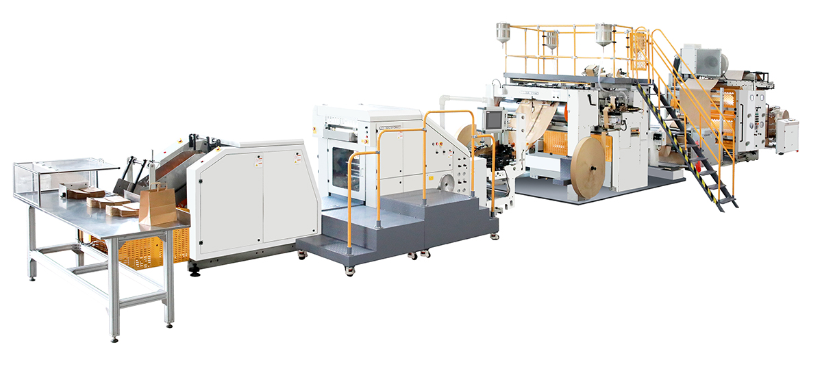 Máquina para fabricar bolsas de papel con manija enrollada automática, tipo rollo continuo